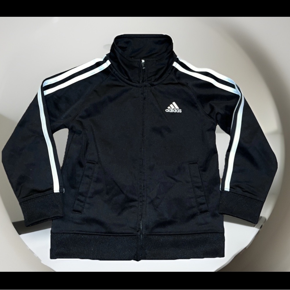 Adidas Jacket Boys Black & White Full Zip Track Jacket W/Pockets & W/Graphics 3T